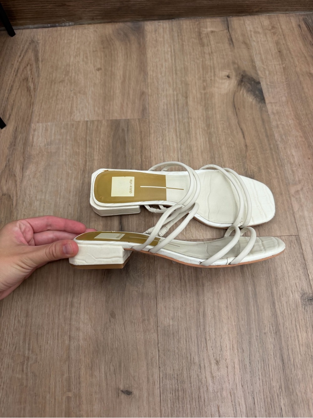 Dolce Vita White Strappy Square-Toe Low Block Heel Sandals